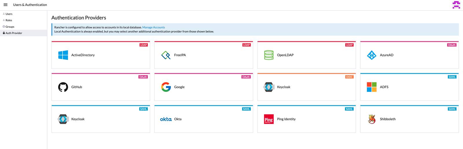 Rancher Authentication page - GitHub option selected Rancher Authentication page - GitHub option selected