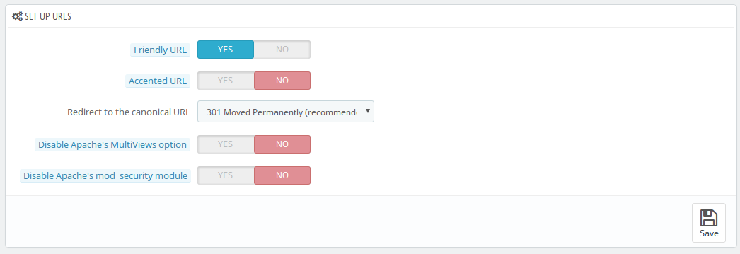 PrestaShop SEO and URL settings PrestaShop SEO and URL settings