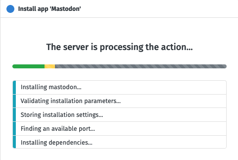 Installation progress for an application from YunoHost Installation progress for an application from YunoHost