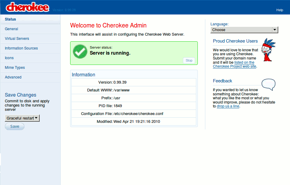 The cherokee-admin web server administration interface running on an Ubuntu Linux 10.04 LTS (Lucid) Linode. The cherokee-admin web server administration interface running on an Ubuntu Linux 10.04 LTS (Lucid) Linode.