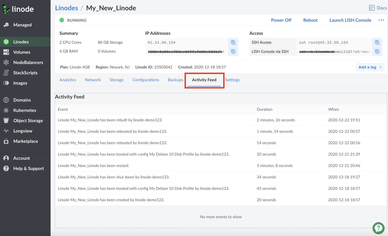 Linode Cloud Manager Activity - Activity Linode Cloud Manager Activity - Activity