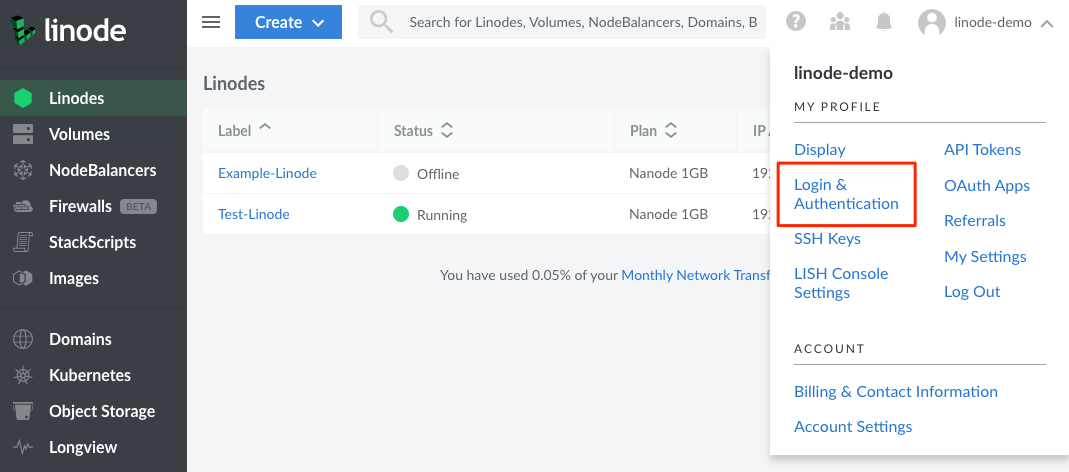 Click your username and select Login & Authentication Click your username and select Login & Authentication