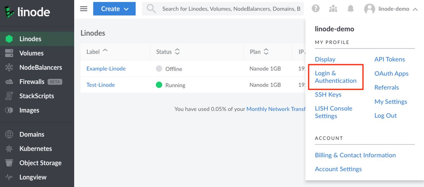 Click your username and select Login & Authentication Click your username and select Login & Authentication